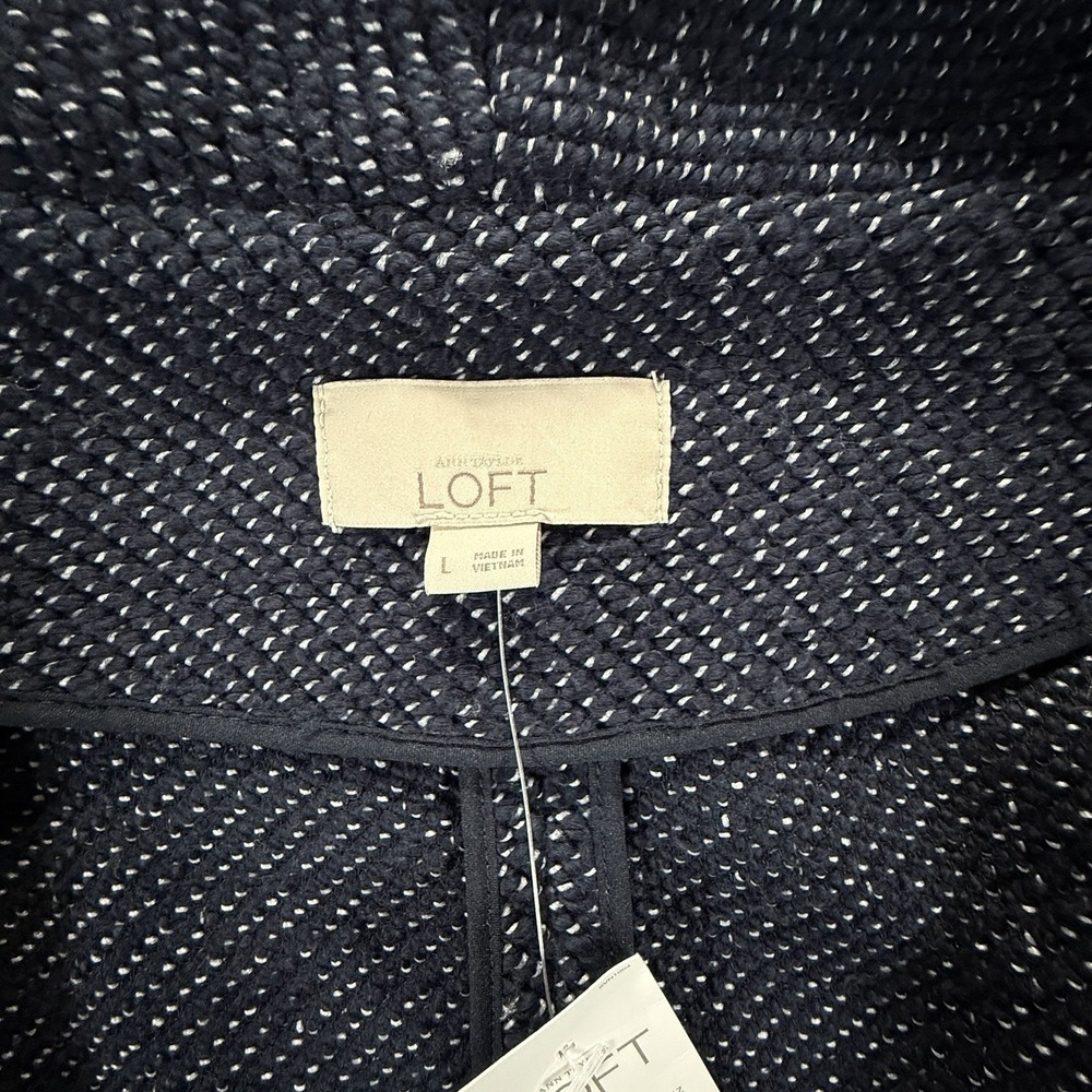 LOFT Womens L Textured Double Breasted Jacket Navy Blue Funnel Neck Career NWT - Picture 3 of 10